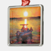 サンセットにボートで入るクリスマスの飾り メタルオーナメント (左)
