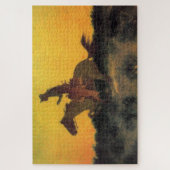 サンセットに対抗する馬ライダー(Remington) ジグソーパズル (縦)