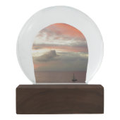 サンセットに帆船ビューティフルピンクシースケープ スノーグローブ (裏面)