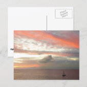 サンセットに帆船ビューティフルピンクシースケープ ポストカード (正面/裏面)