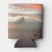 サンセットに帆船ビューティフルピンクシースケープ 缶クーラー (正面)