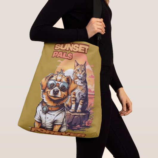 サンセットのあるオレンジ色のペット クロスボディバッグ (クローズアップ)