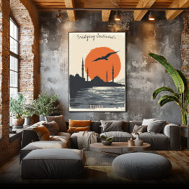 サンセットのイスタンブールシルエット – ミニマルなスカイライン ポスター