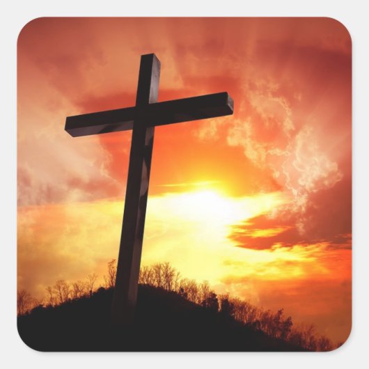 サンセットのイースターシールで宗教的クロス スクエアシール (正面)