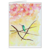サンセットのグリーティ絵画ングカードでハミングバード (正面)