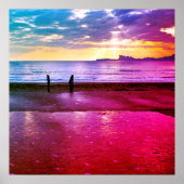 サンセットのサンセットのビーチ写真 – Seascape ポスター (正面)