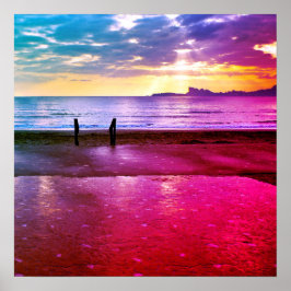 サンセットのサンセットのビーチ写真 – Seascape ポスター