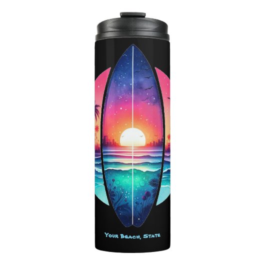 サンセットのサーフボード タンブラー (正面)