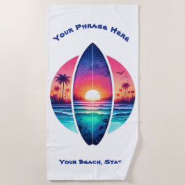 サンセットのサーフボード ビーチタオル