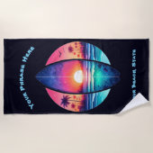 サンセットのサーフボード ビーチタオル (正面)