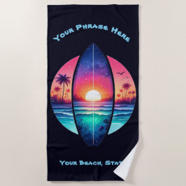サンセットのサーフボード ビーチタオル