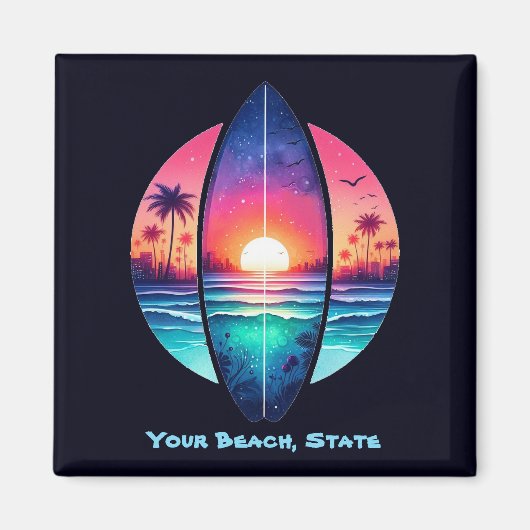 サンセットのサーフボード マグネット (正面)