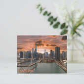 サンセットのシカゴ イリノイ州 ビュー ポストカード (スタンド正面)