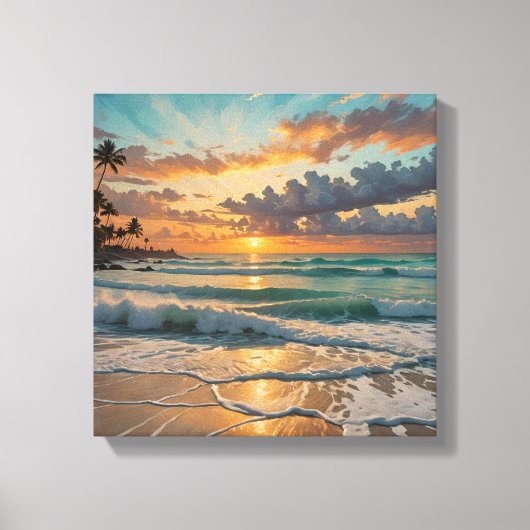 サンセットのシルエットビーチ キャンバスプリント (正面)