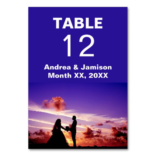 サンセットのテーブルカ結婚ードの花嫁と花婿 テーブルナンバー (正面)