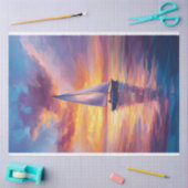 サンセットのデコペ絵を描ージで帆船 薄葉紙 (クラフト)