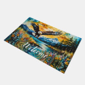 サンセットのハゲのイーグル川のワイルドフラワーWELCOME ドアマット (アングル)