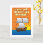 サンセットのバースデーユーモアのあるタカードにセーリング カード (黄色い花)