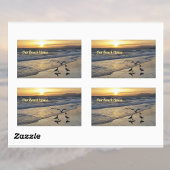 サンセットのビーチ上の海鳥 長方形シール