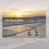 サンセットのビーチ上の海鳥 長方形シール