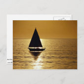 サンセットの帆船、スループ ポストカード (正面/裏面)