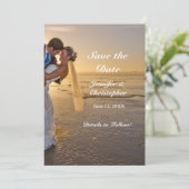 サンセットの新郎新婦ビーチ日付カードを保存 セーブザデート (スタンド正面)