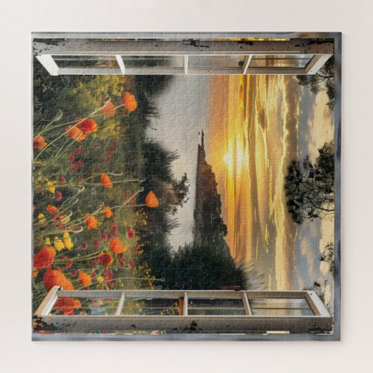 サンセットの海ウィンドウ表示 ジグソーパズル (横)