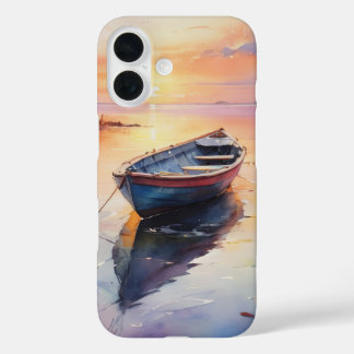 サンセットの海岸スタイルのラフボート iPhone 16ケース