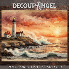 サンセットの海岸灯台 – デコページ –  薄葉紙