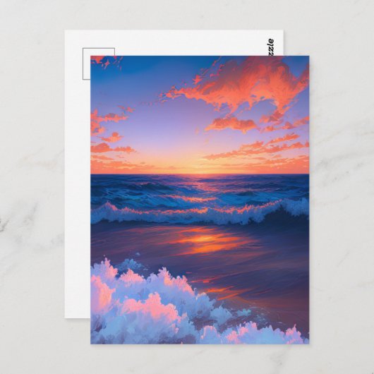 サンセットの海波と踊る ポストカード (正面/裏面)