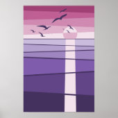 サンセットの紫がかったピンクの海鳥ベクターアート ポスター (正面)