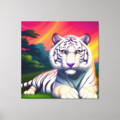 サンセットの背景に対するホワイトベンガルトラ キャンバスプリント (正面)