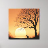 サンセットの黒猫と木のシルエット キャンバスプリント (正面)