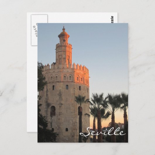 サンセットはスペインのセビリアで黄金塔を照らした ポストカード (正面/裏面)