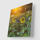 サンセットアットサンフラワーフィールドウォールクロック スクエア壁時計 (傾斜)
