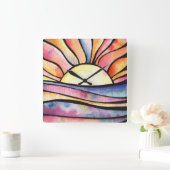 サンセットアットシーウォーターの色の正方形クロック スクエア壁時計 (ホーム)