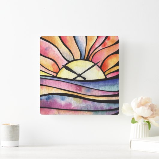 サンセットアットシーウォーターの色の正方形クロック スクエア壁時計 (ホーム)