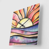 サンセットアットシーウォーターの色の正方形クロック スクエア壁時計 (傾斜)