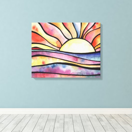 サンセットアットシーウォーター絵画カラーズオンキャンバス キャンバスプリント (インサイチュ (ウッドフロア))