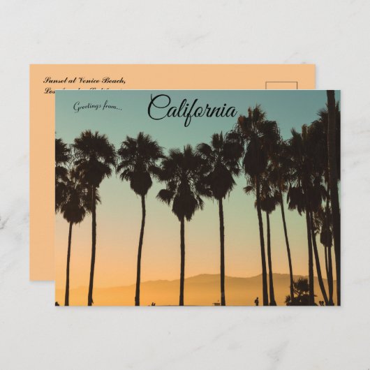 サンセットアットヴェネツィアビーチロサンゼルスカリフォルニア ポストカード (正面/裏面)