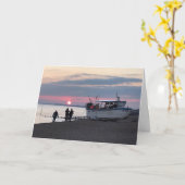 サンセットアバーヒザベイケントウィズ魚釣りボート カード (黄色い花)