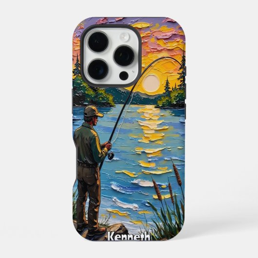 サンセットアングラーの穏やかな海 iPhoneケース (裏面)