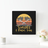 サンセットアンドパームツリーズヴィンテージレトロサンセットサマー スクエア壁時計 (ホーム)