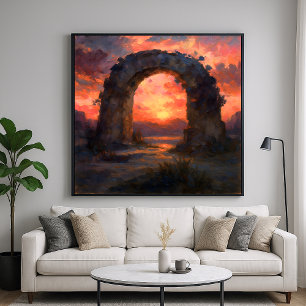 サンセットアーチ - 絵画的なスタイルの風景芸術 ポスター