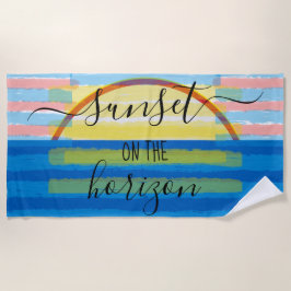 サンセットイエローピンクブルーウォーター色のストライプ ビーチタオル