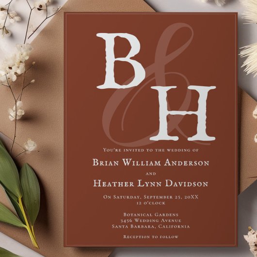 サンセットイタリアンオレンジミニマリストモノグラム結婚ズ 招待状