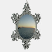 サンセットインアンティグアIIアイランドシースケープ スノーフレークピューターオーナメント (左)