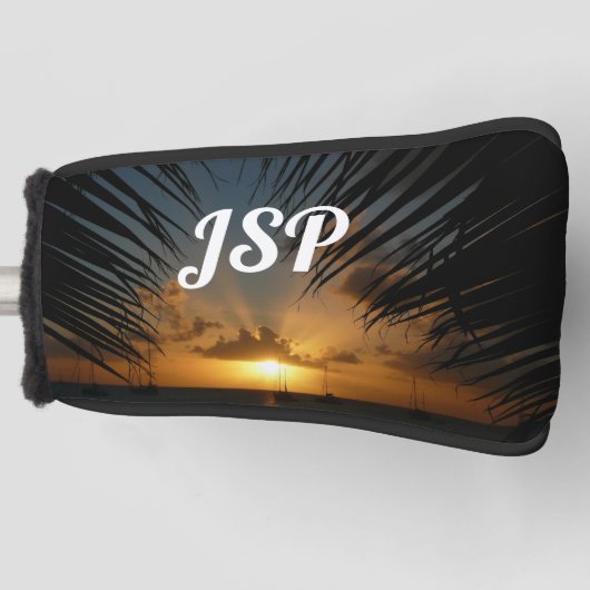 サンセットウィズパームフロンズトロピカルシースケープ ゴルフヘッドカバー (正面)