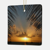 サンセットウィズパームフロンズトロピカルシースケープ セラミックオーナメント (左)