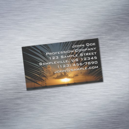 サンセットウィズパームフロンズトロピカルシースケープ マグネット名刺 (インサイチュ)